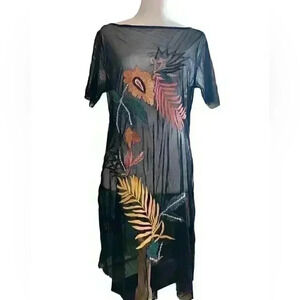 Guess Women’s Sheer Embroidered Dress Boat Neck Short Sleeves Size Extra Small